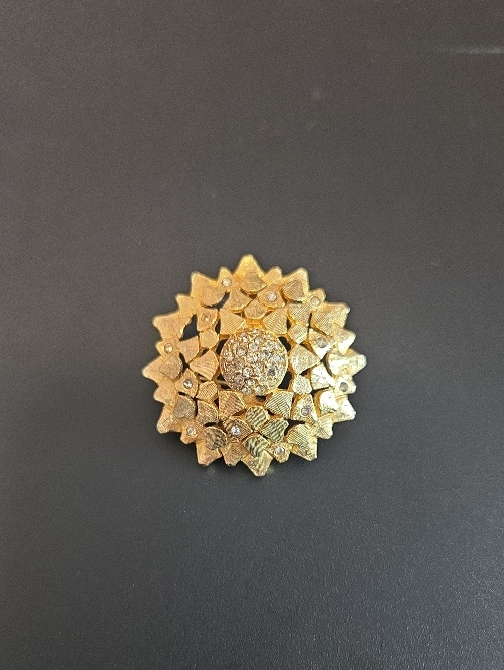 Gold Tone Floral Diamond Brooch